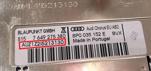 Audi magnetolos etiketė ir serijos numerio pavyzdys 4