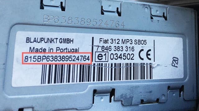BMW magnetolos etiketė ir serijos numerio pavyzdys 1