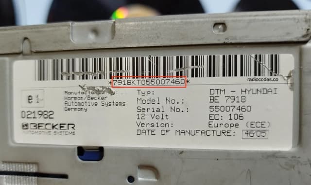Hyundai magnetolos etiketė ir serijos numerio pavyzdys 3