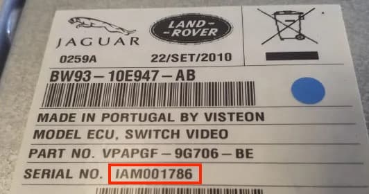 Jaguar magnetolos etiketė ir serijos numerio pavyzdys 2