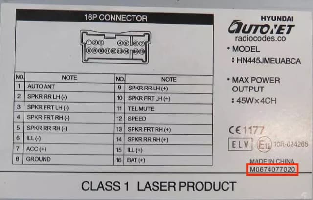 Kia magnetolos etiketė ir serijos numerio pavyzdys 4