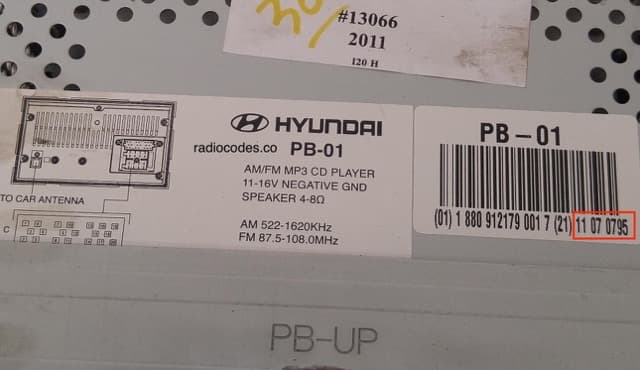 Kia magnetolos etiketė ir serijos numerio pavyzdys 2