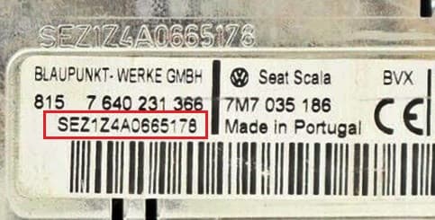 SEAT magnetolos etiketė ir serijos numerio pavyzdys 3