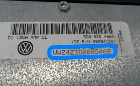Volkswagen magnetolos etiketė ir serijos numerio pavyzdys 4
